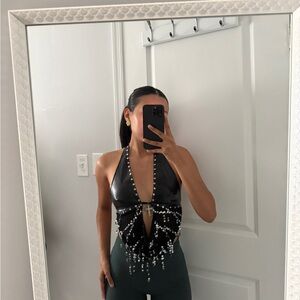 Black Beaded Halter Top